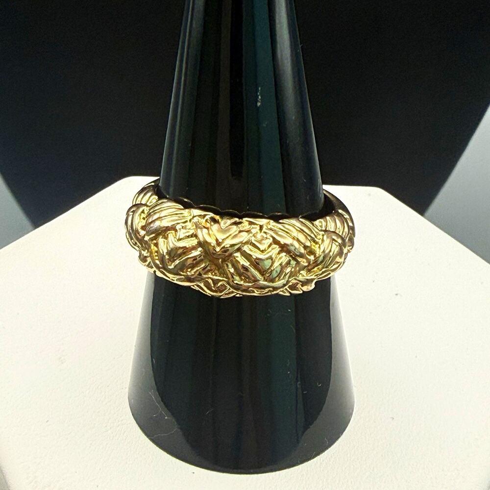Vintage Goldtone Basketweave Shrimp Dome Ring Chunky Statement Cocktail 1990s